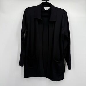 Misook Sweater Womens Medium Black Open Front Long Sleeve Knit Cardigan Jacket